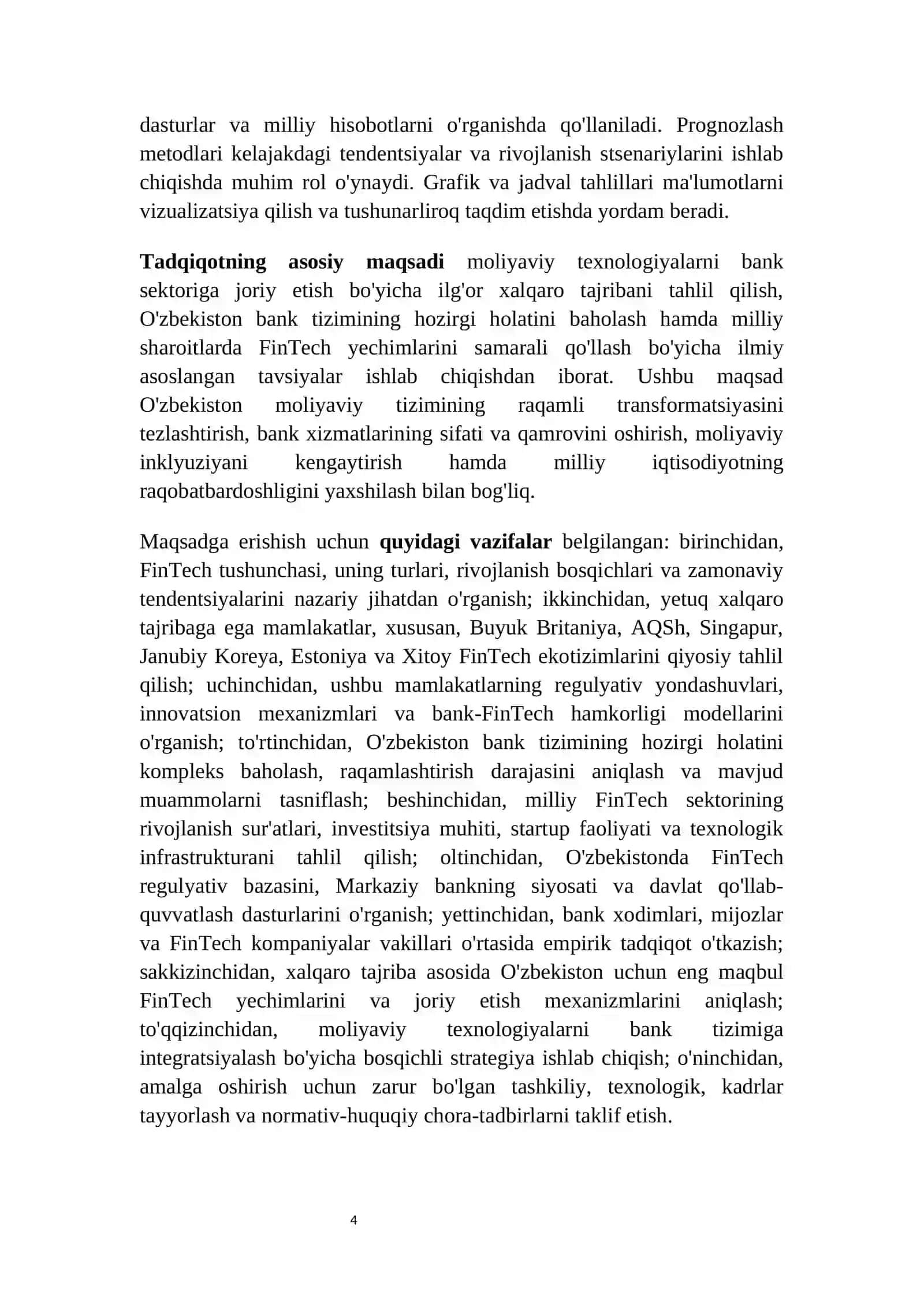Moliyaviy texnologiyalar (FinTech)ni bank sektori rivojiga qo'llash bo'yicha xalqaro tajriba va O'zbekiston uchun istiqbollar 4