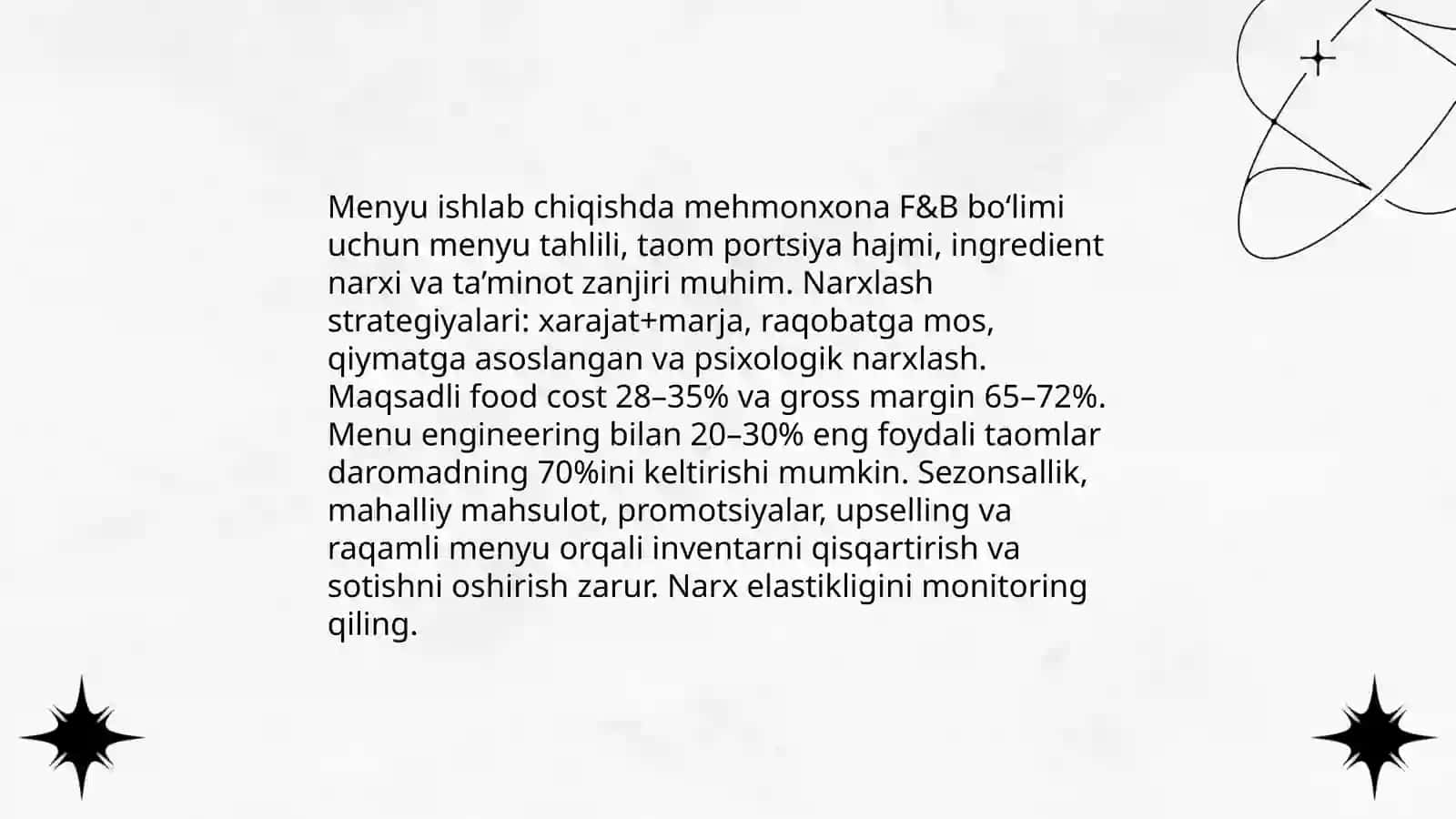 Mehmonxonada food and beverage bölimi 4