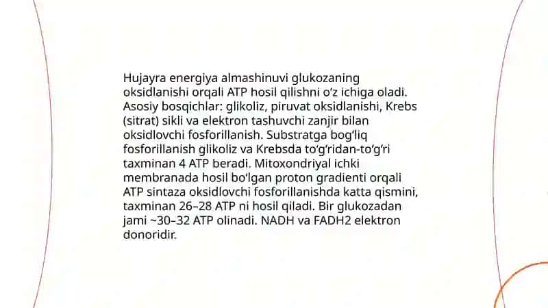 Hujayrada modda va energiya almashunuvi 4