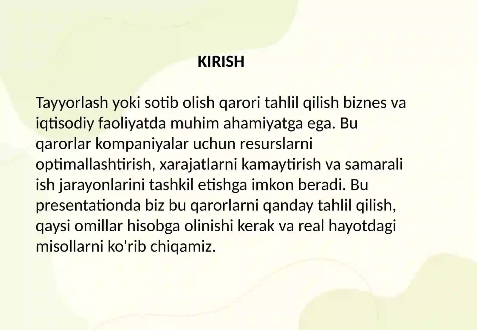 Tayyorlash yoki sotib olish qarorini tahlil qilish 4