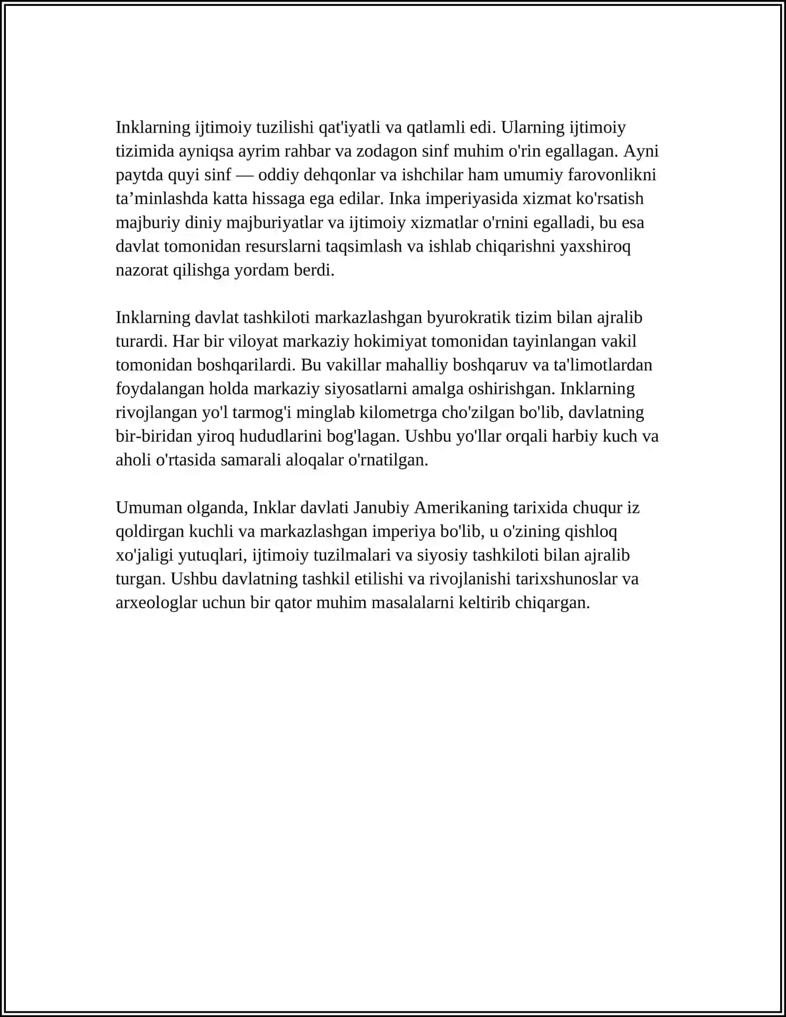 MUSTAQIL ISH Mavzu: INKLAR DAVLATI 4