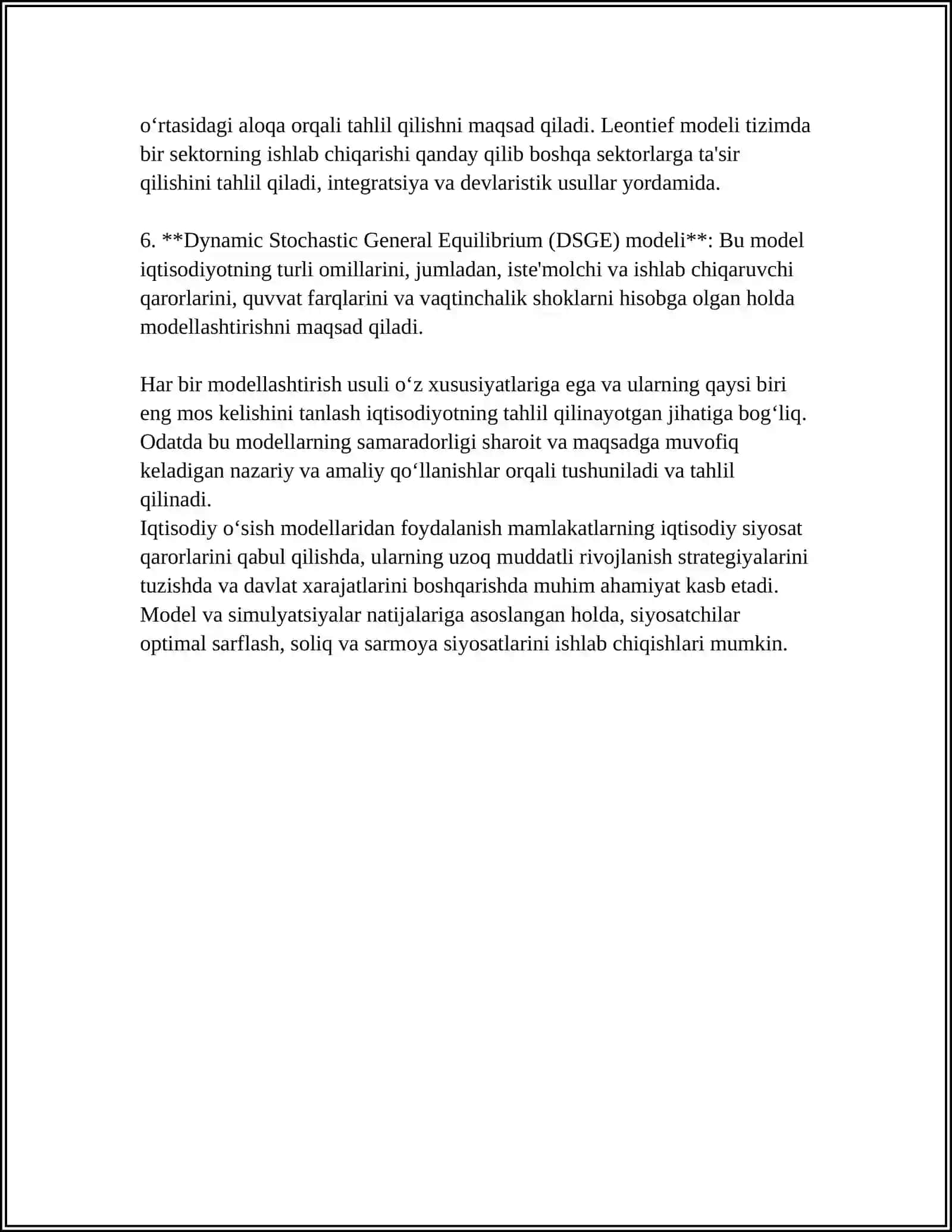 Iqtisodiy oʻsish modellashtirish usullari 4