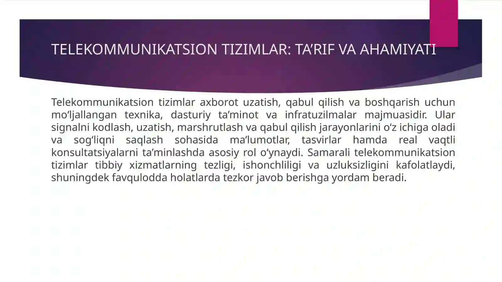 Telekommunikatsion tizimlar.Telemeditsina 4