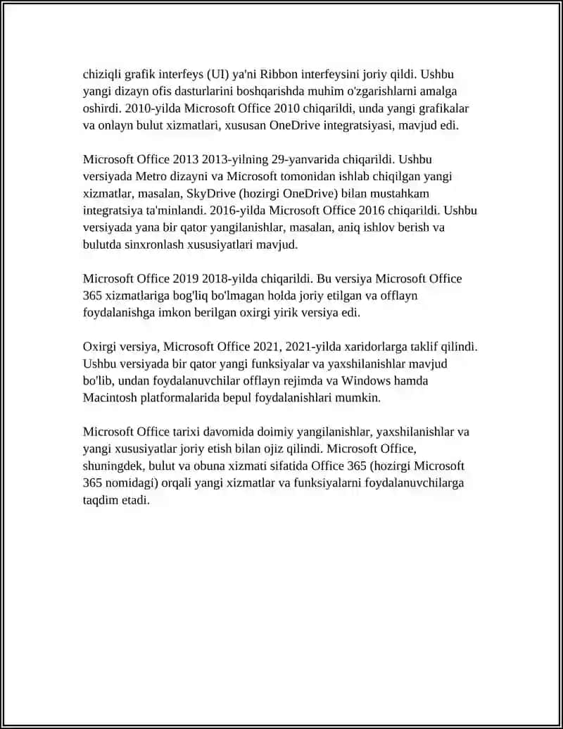 MICROSOFT OFFICE PAKETI HAQIDA MUSTAQIL ISH 4