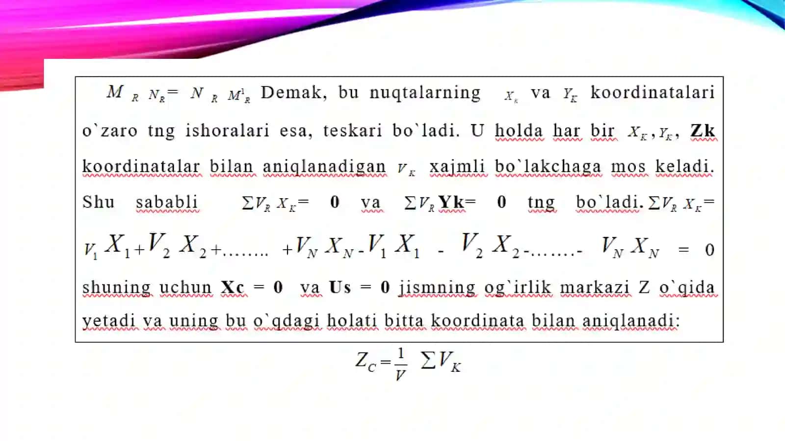 JIsmlarning og`irlik markazini aniqlash usullari 4