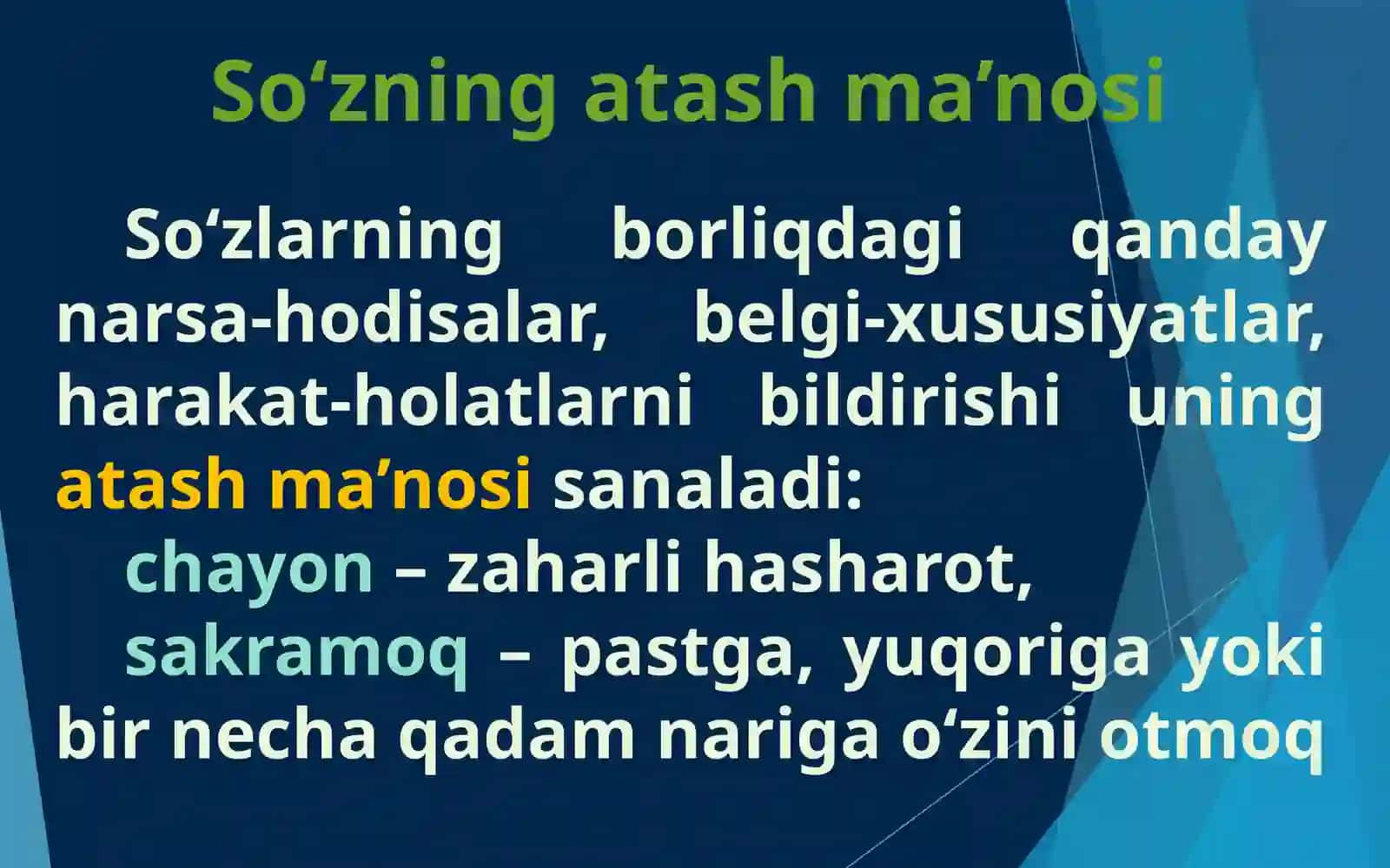 Leksikologiya So‘zning o‘z va ko‘chma ma’nosi 4