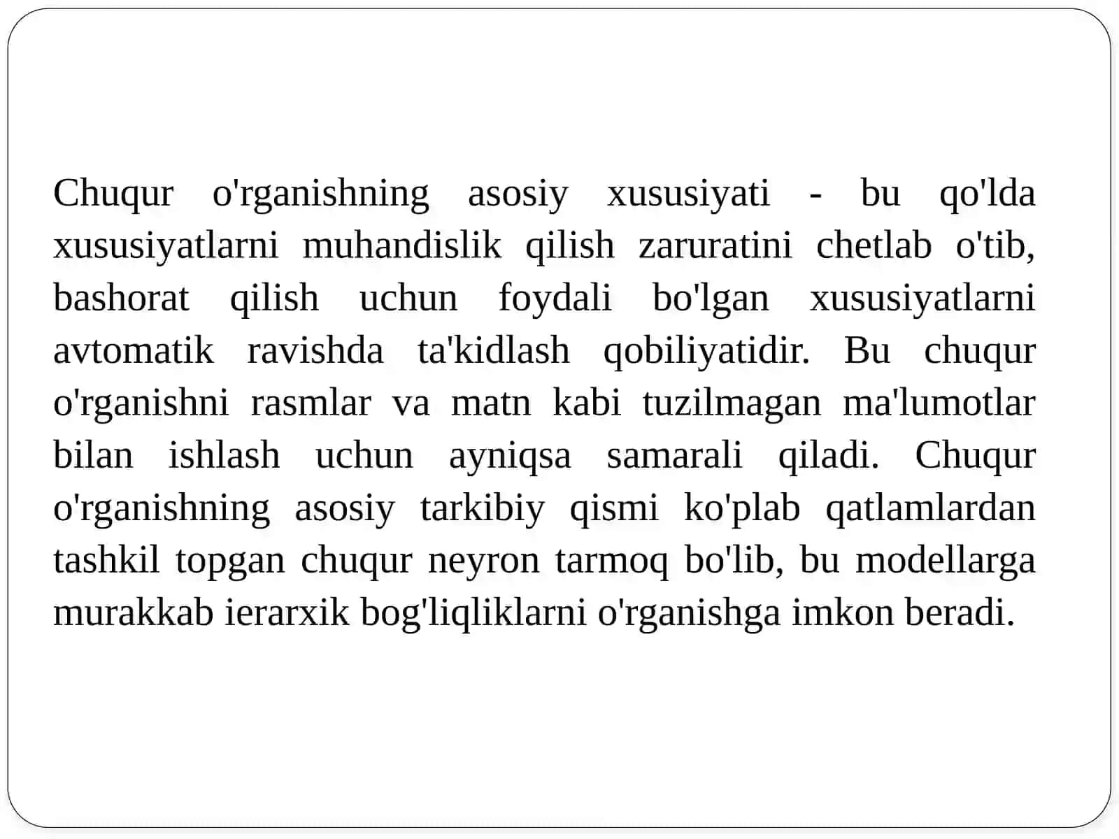 Chuqur o’rganish. Chuqur o’rganish algoritmlari 4