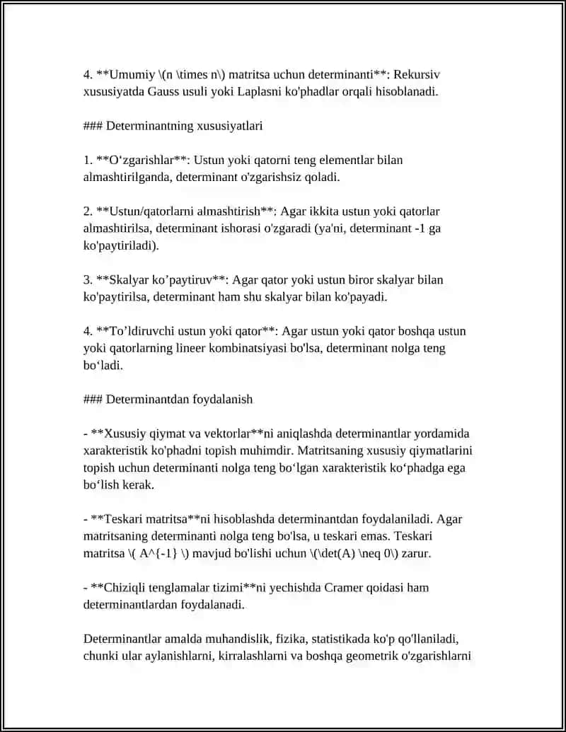 DETERMINANTLAR NAZARIYASI 4