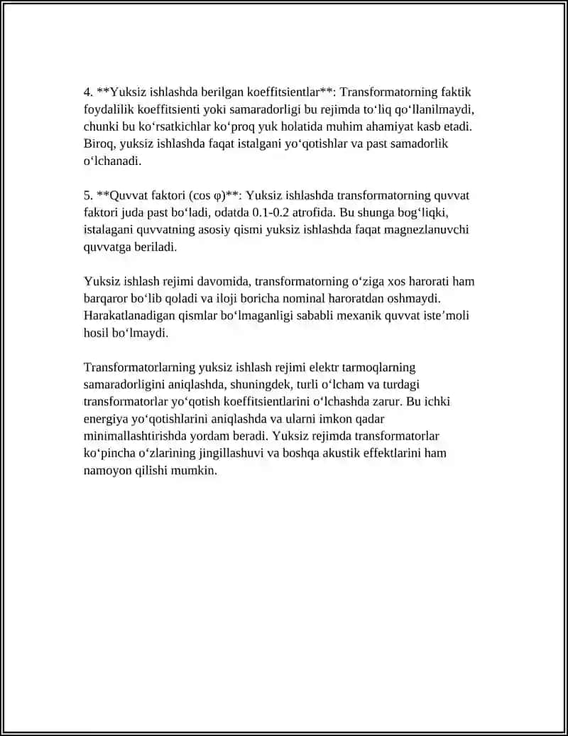 TRANSFORMATORLARNING YUKSIZ ISHLASH VA QISQA TUTASHUV REJIMI 4