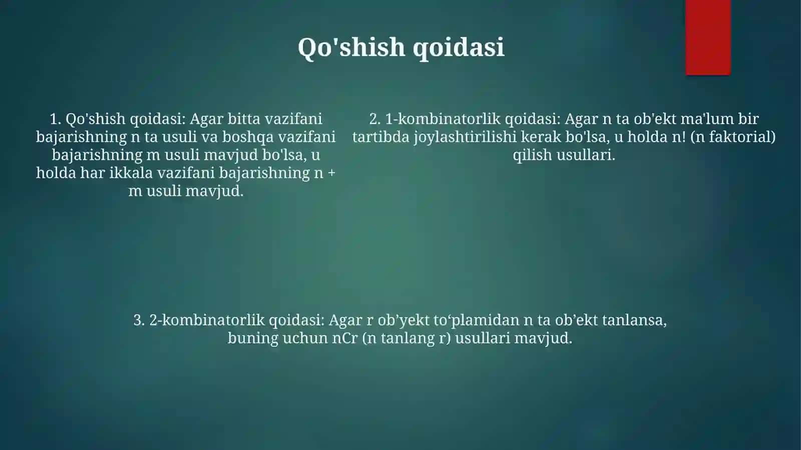 Kombinatorikaning Asosiy Qoidalari 4