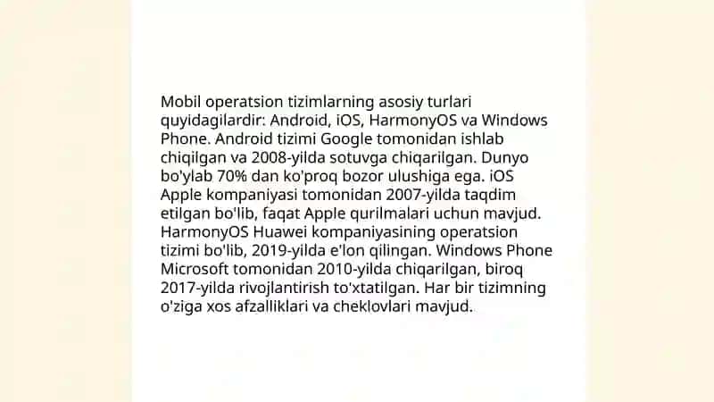 Statsionat va mobil operatsion tizim turlari 4