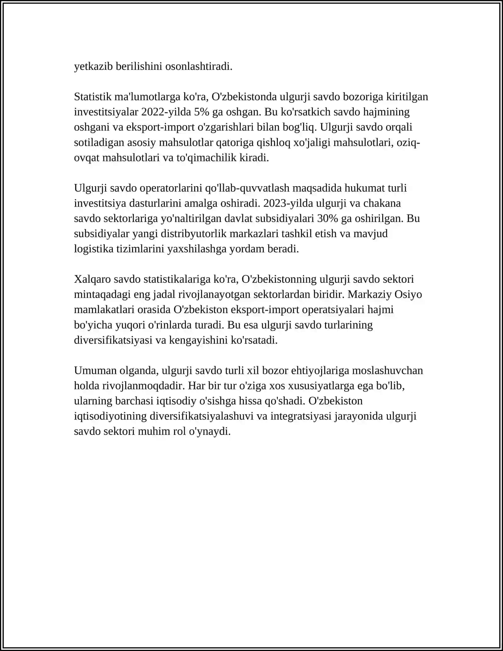 SAVDO TURLARI. ULGURJI VA CHAKANA SAVDO 4
