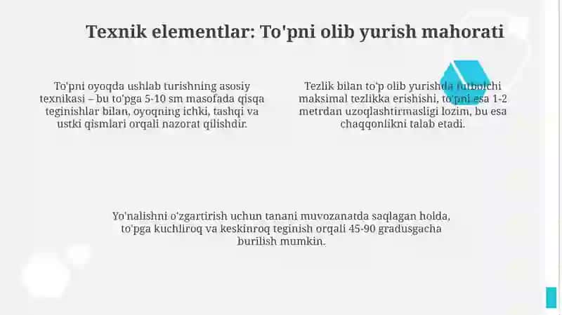 Futbolda toʻpni olib yurish texnikasini oʻrgatish metodikasi 4