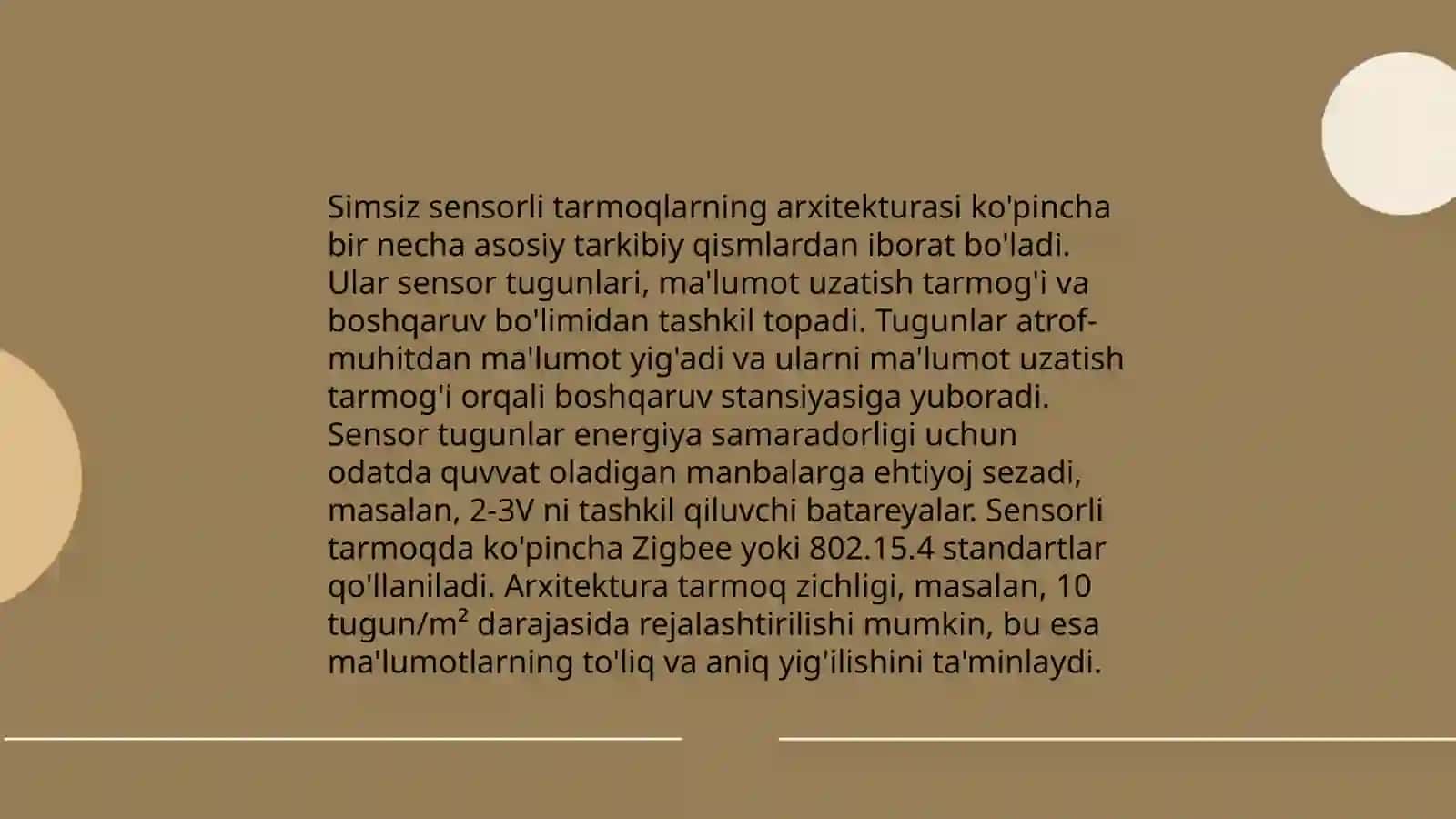 Simsiz sensor tarmoqlari simsiz sensorli tarmoq tizimlarining xususiyatlari 4