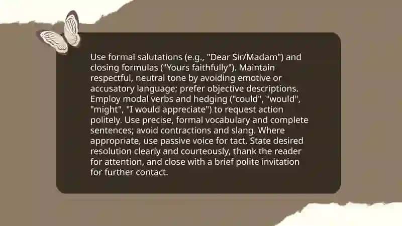 Ingliz tilidan milliy sertificatda (sefr) da complain letter yozish strukturasi va asosiy maʼlumotlar 4