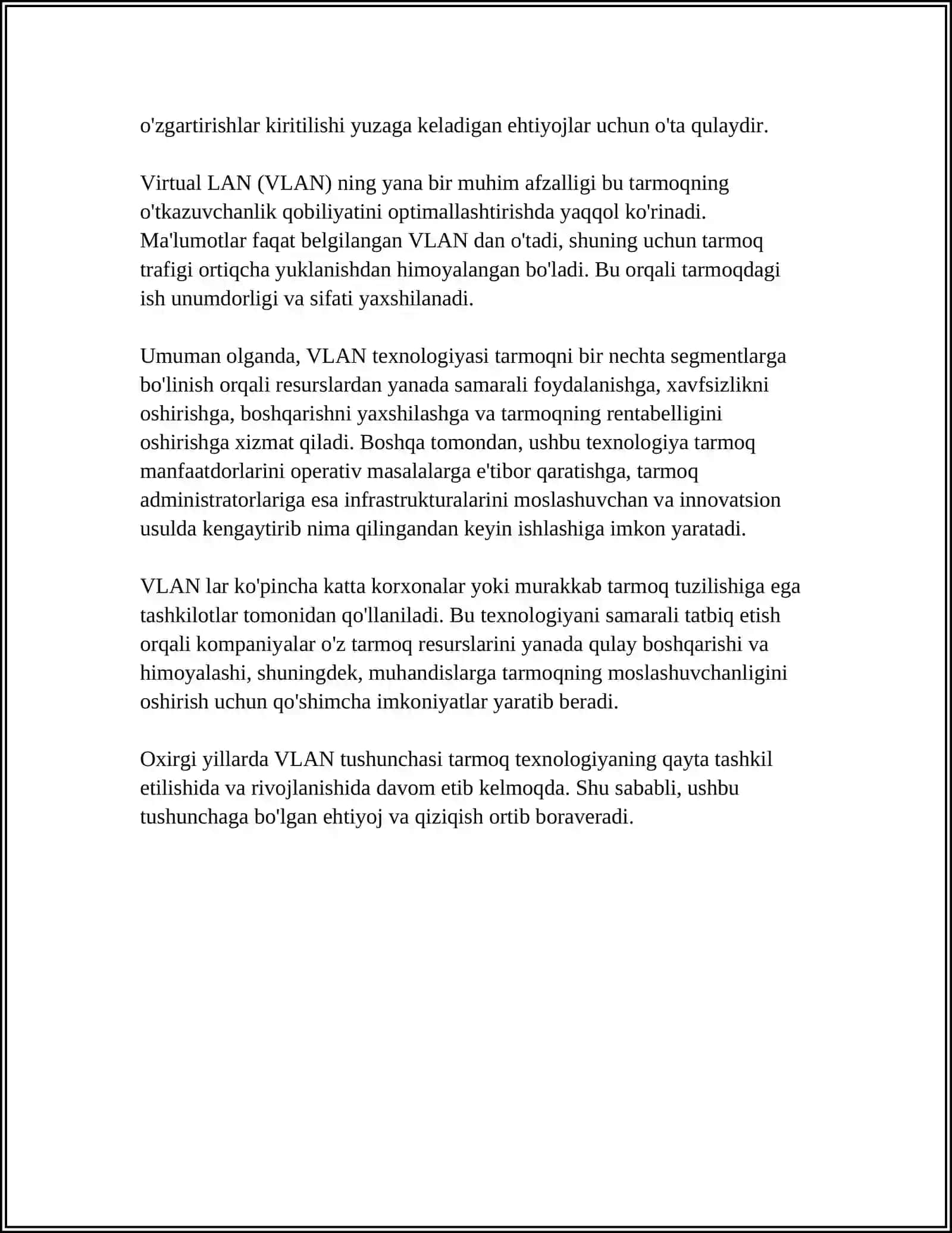 VIRTUAL LAN (VLAN) TEXNOLOGIYASI 4