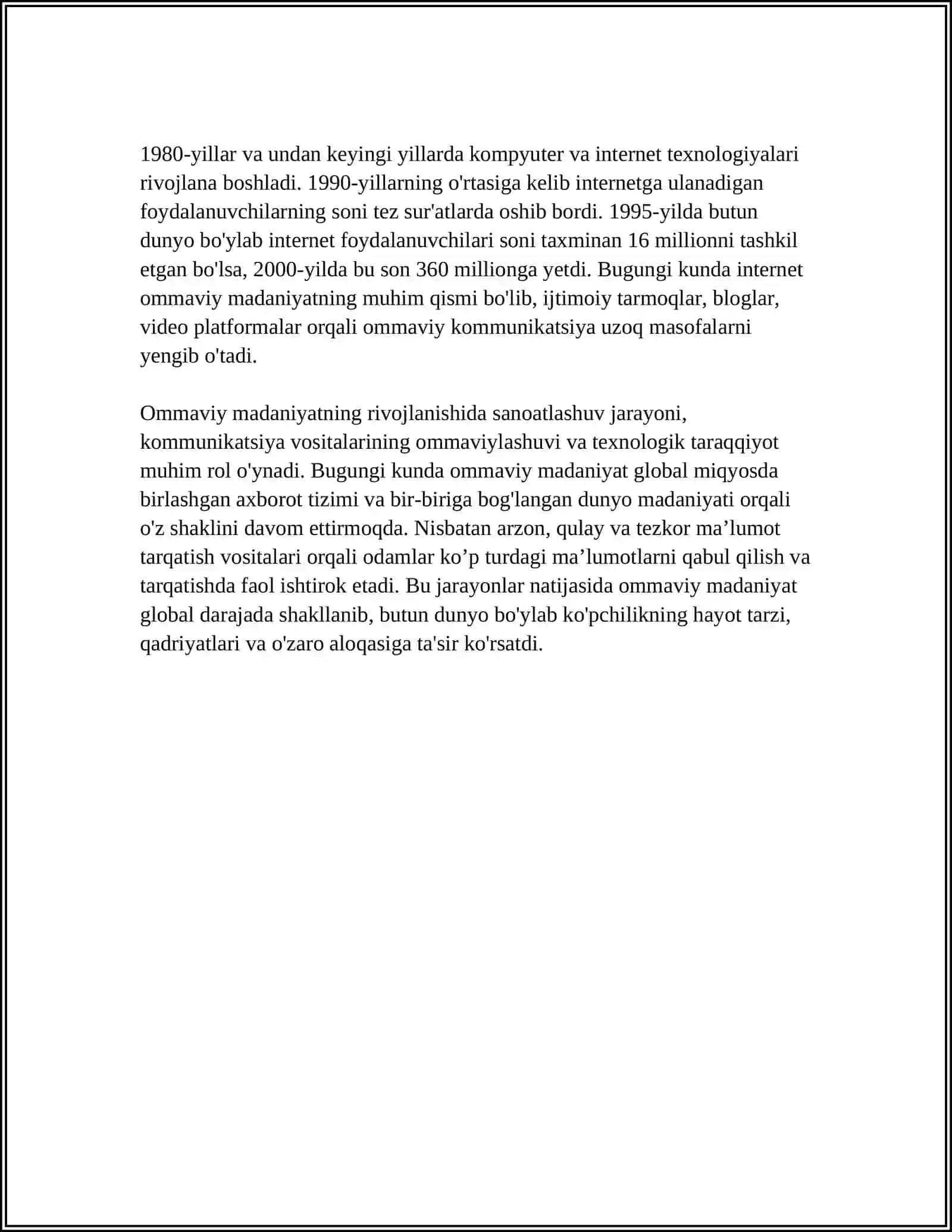 OMMAVIY MADANIYATNING SHAKLLANISH TARIXI VA UNING TURLARI: AKSILMADANIYAT, SUBMADANIYAR, POPULYAR MADANIYAT, EKRAN MADANIYATI 4
