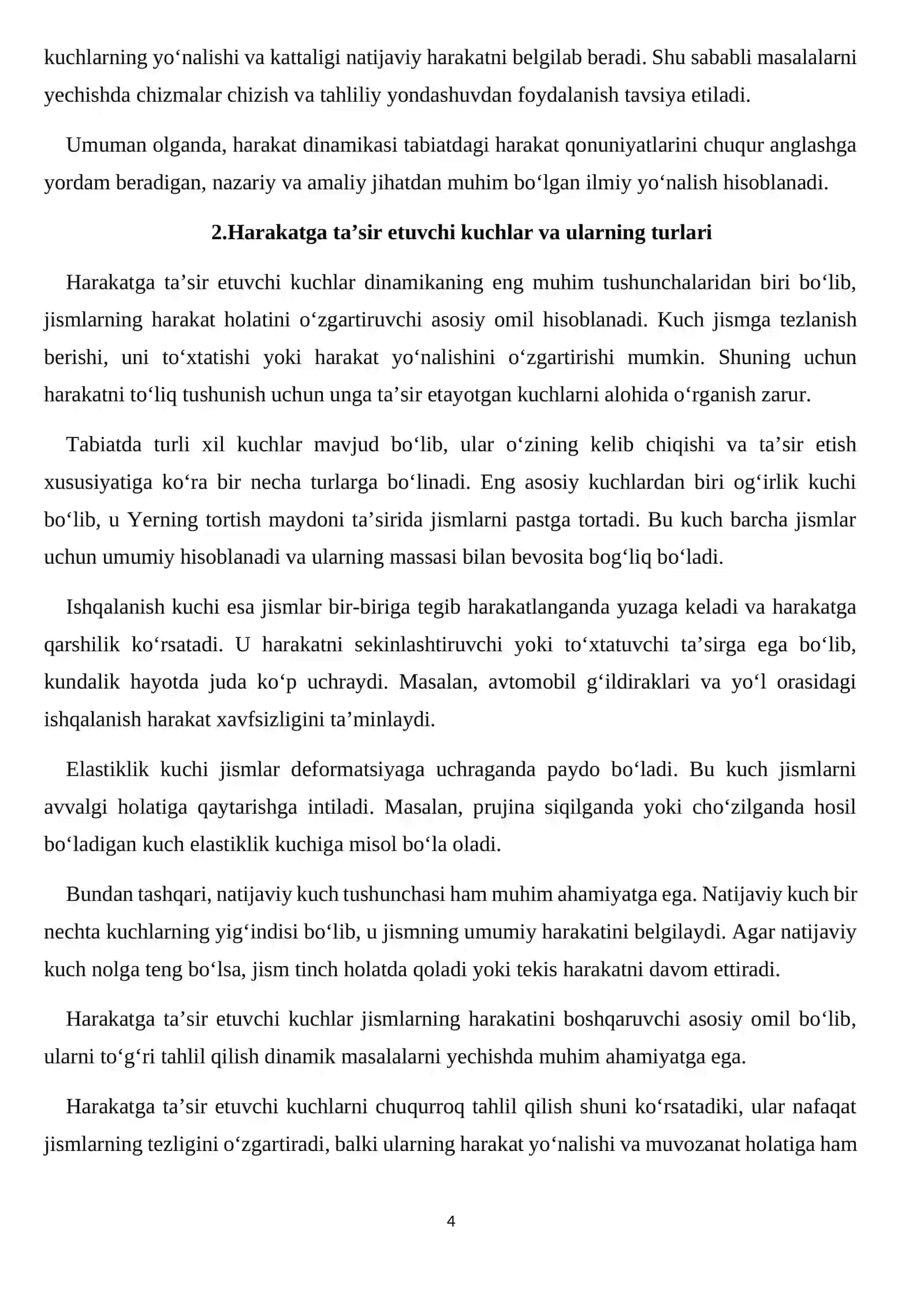 Harakat dinamikasiga oid masalalar yechish 4