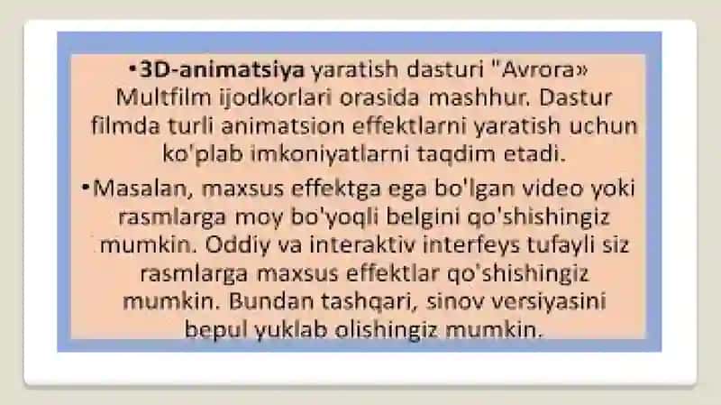ANIMATSION DASTURLARNI TAYYORLASH VA ISHLAB CHIQISH 4