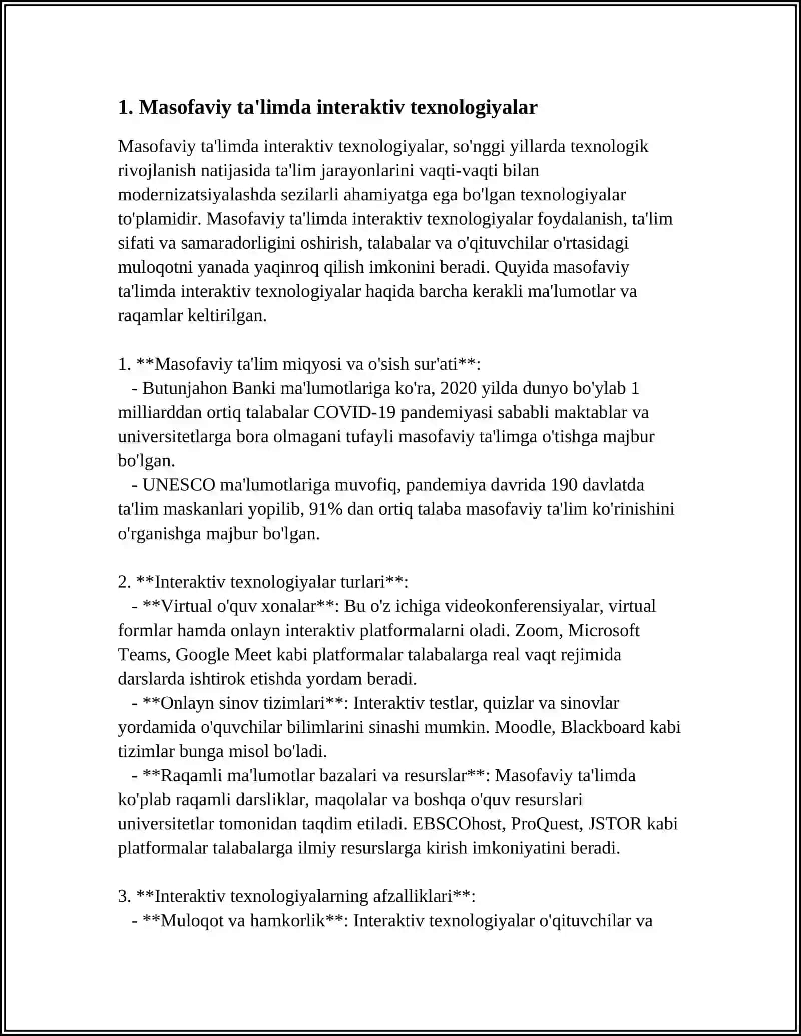 MASOFAVIY TA'LIMDA INNOVATSIYA INTEGRATSIYALASHGAN DARS TURLARI MATERIALI 4