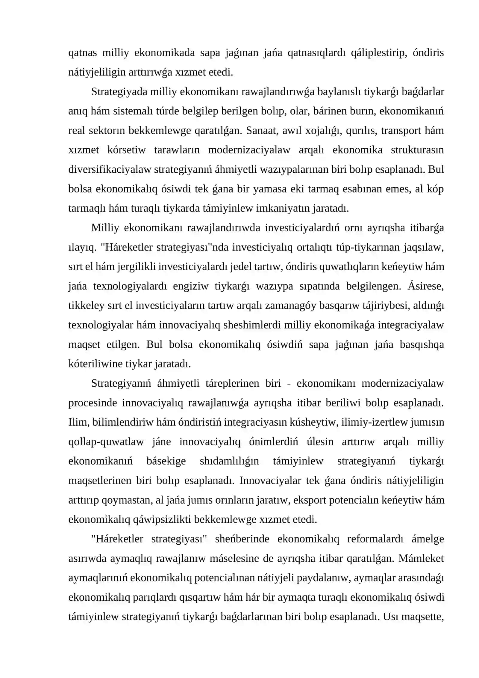 "Háreketler strategiyası" sheńberinde milliy ekonomikanı rawajlandırıw hám xalıqtıń bántligin támiyinlew procesinde kárxanalardıń ornı 4