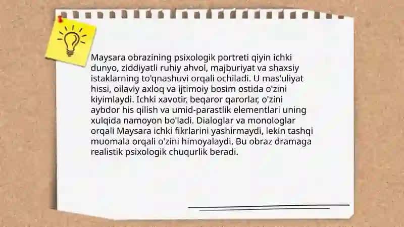 Maysaraning ishi dramasi tahlili 4