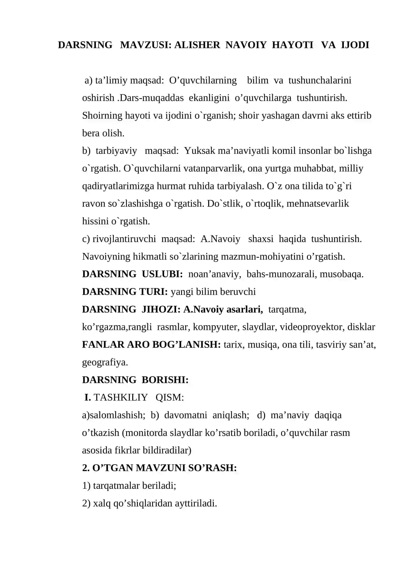 5-sinf Adabiyot fanidan Alisher Navoiy hayoti va ijodi dars ishlanmasi 4