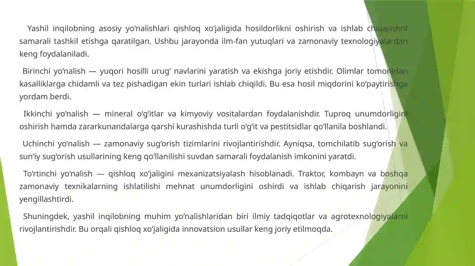 Yashil inqilob va uning
ahamiyati 4