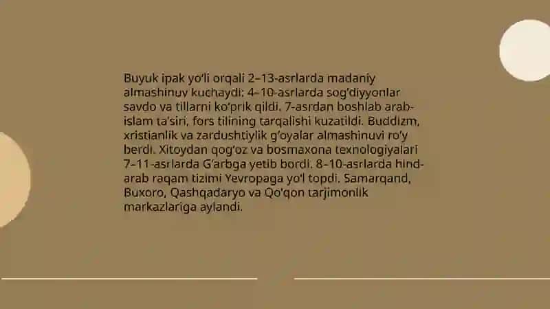 Buyuk ipak yoʻlining insoniyat tarixida tutgan oʻrni 4
