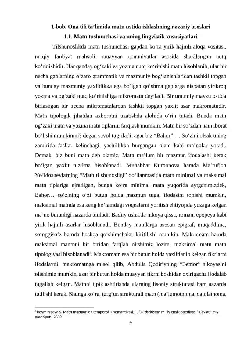 Ona tili darslarida matn ustida ishlash darslarini takomillashtirish 4