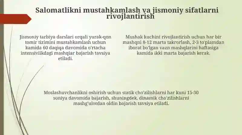 Jismoniy tarbiya darslarining vazifalari 4