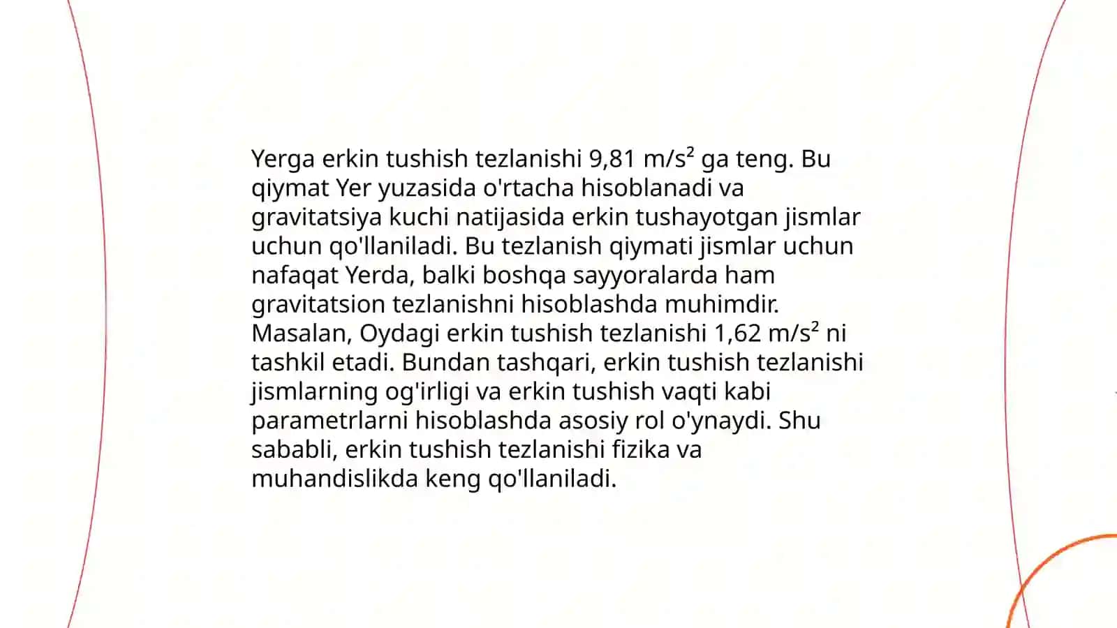 Erkin tushish tezlanishi 4