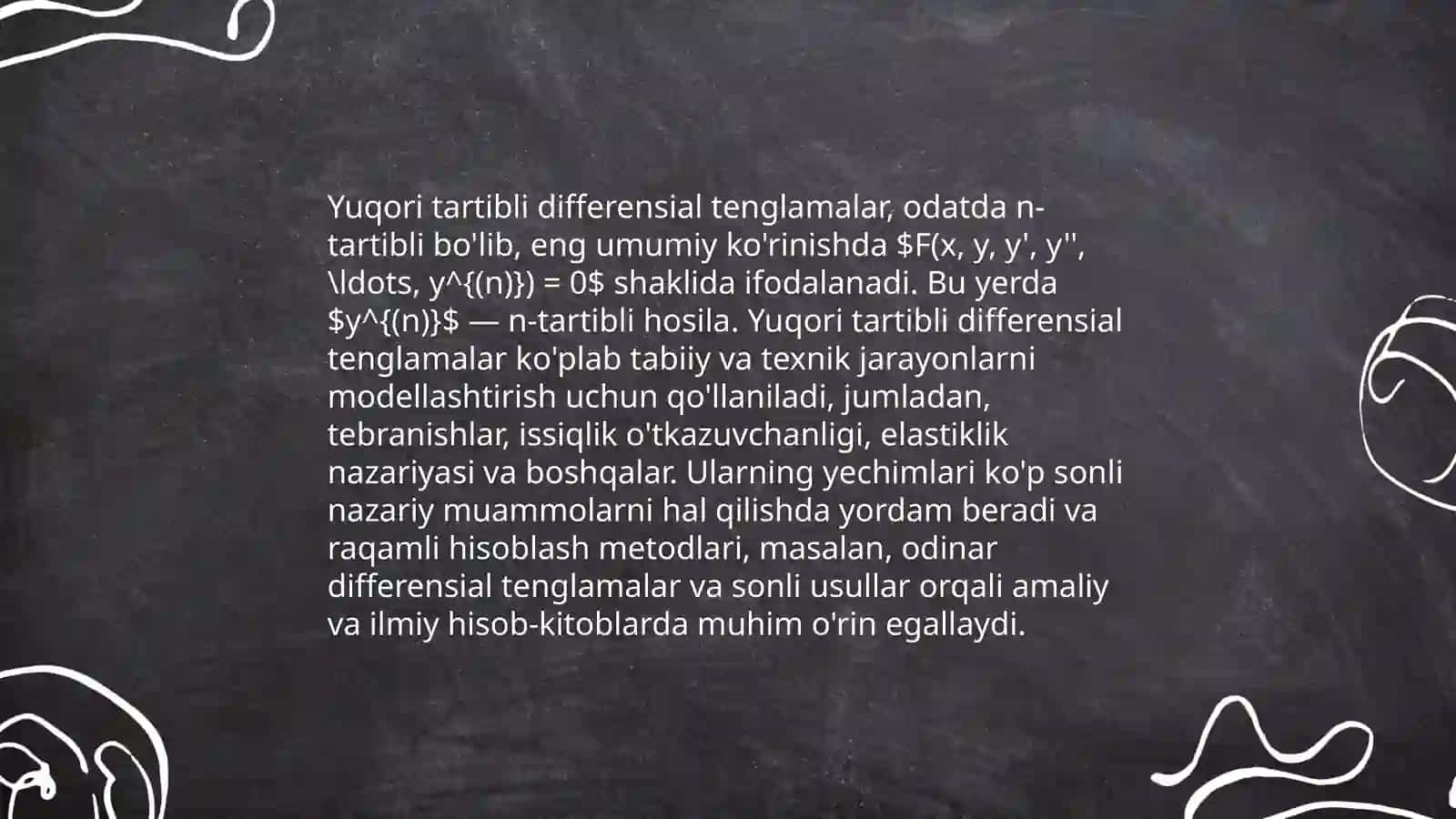 Yuqori tartibli differensial tenglamalar tushunchasi 4