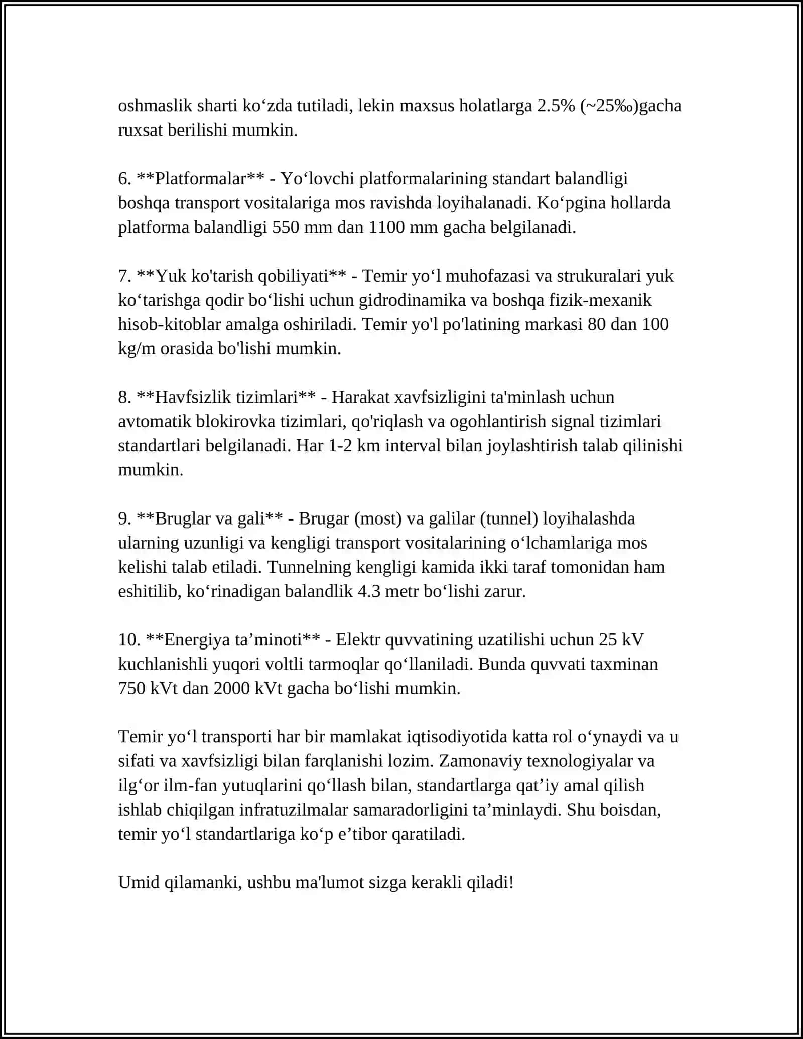 TEMIR YO‘LNI LOYIHALASHDA VA QURILISHIDA QO'LLANILADIGAN ME’YORIY XUJJATLAR 4