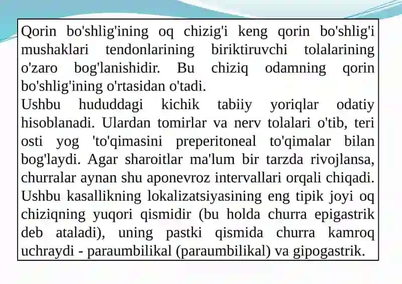 Diafragma Qorinning oq chiziģi Chovqismi 4