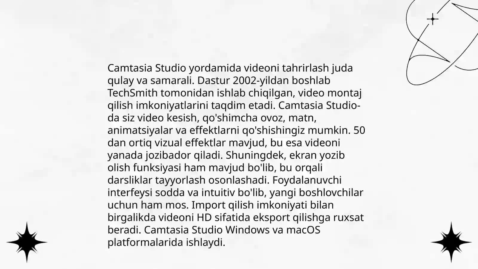 Camtasia Studio, ISpring CamPro Capture, Bandiccam dasturlari vaularning imkoniyatlari 4