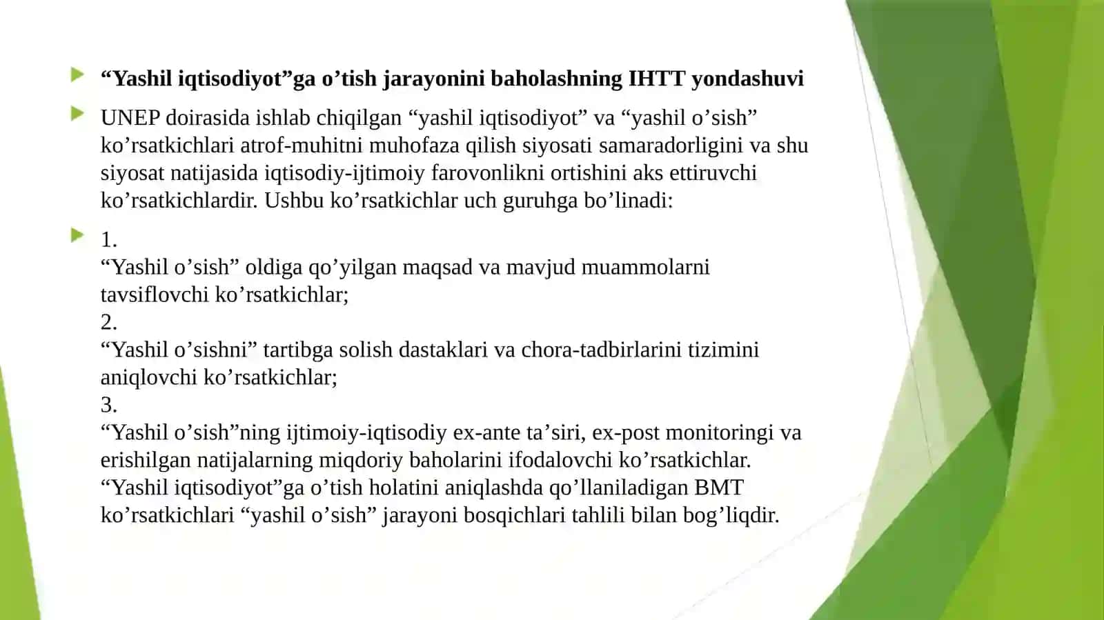 Yashil iqtisodiyotni baholash amaliyoti va indikatori 4