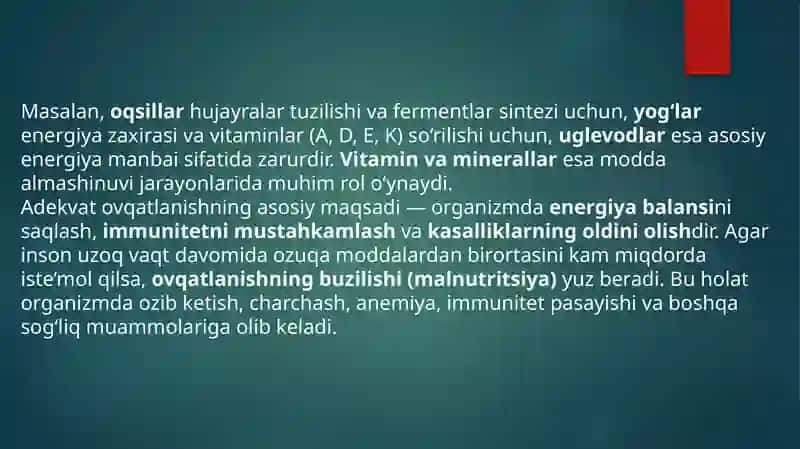 ovqatlanish adekvatligini tekshirish va baholash 4