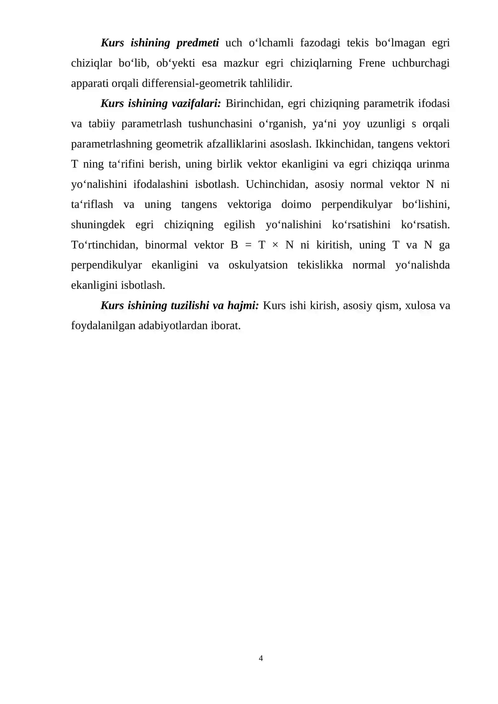 Tangens, normal va binormal vektorlari nazariyasi 4