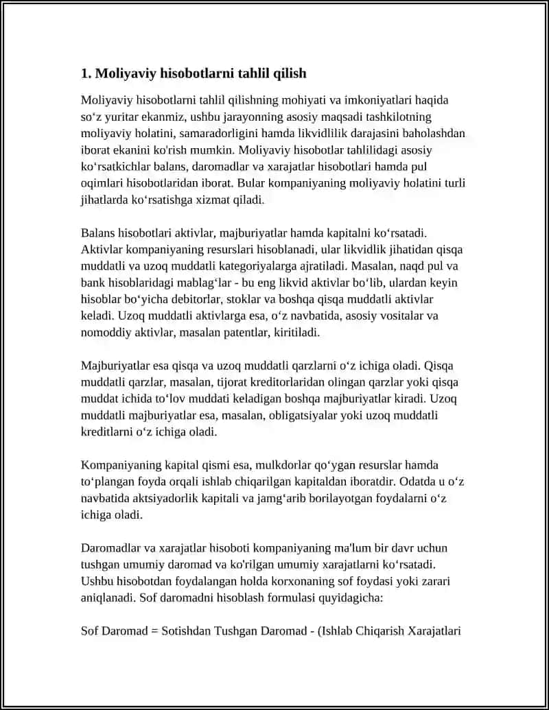 Moliyaviy va boshqaruv tahlil 4