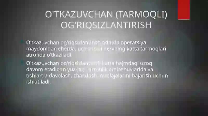 O'TKAZUVCHAN (TARMOQLI)OG'RIQSIZLANTIRISH 4