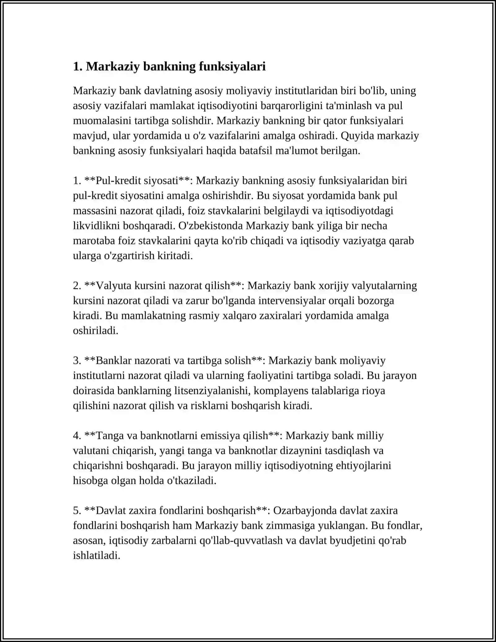 BANK TIZIMI.MARKAZIY VA TIJORAT BANKLAR HAMDA ULARNING VAZIFALARI 4