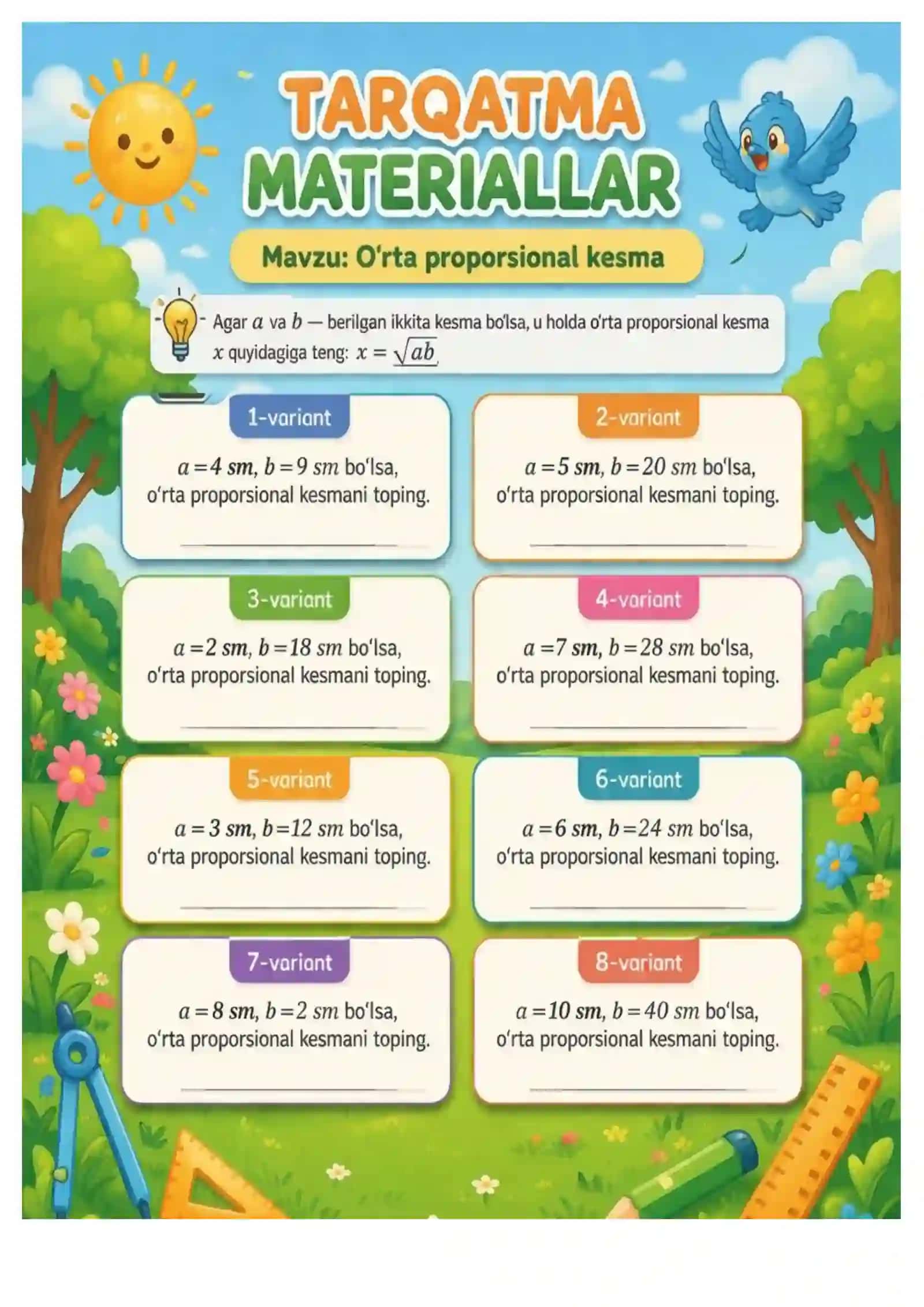 10- sinflar uchun tarqatma materiallar 4