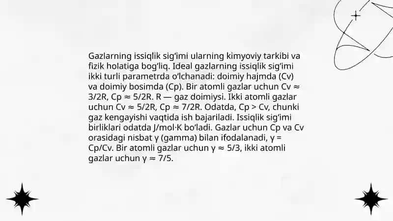 Ideal gazlarning issiqlik sig’imi 4