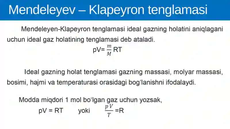 Ideal gaz holatining tenglamalari 4