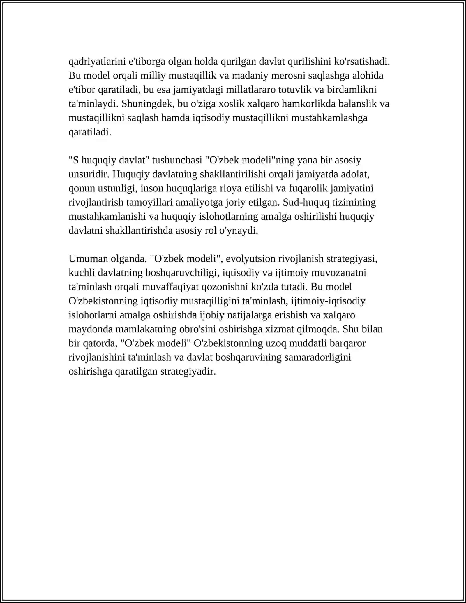 RIVOJLANISHNING "O'ZBEK MODULI" VA UNING XUSUDOYATLARI 4