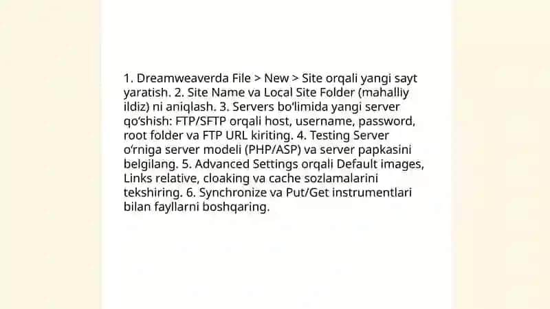 Adobe Dreamweaverdan dasturidan foydalanish 4