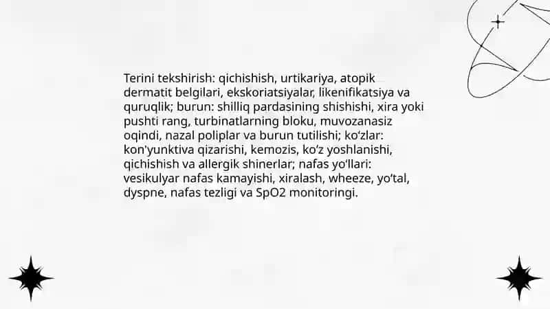Allergik kasalliklarni tashxislash uchun klinik va labarator tekshiruv 4