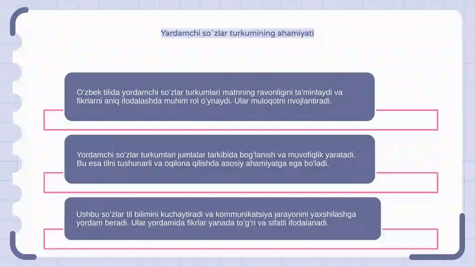 Oʻzbek tilida yordamchi soʻz turkumlari 4