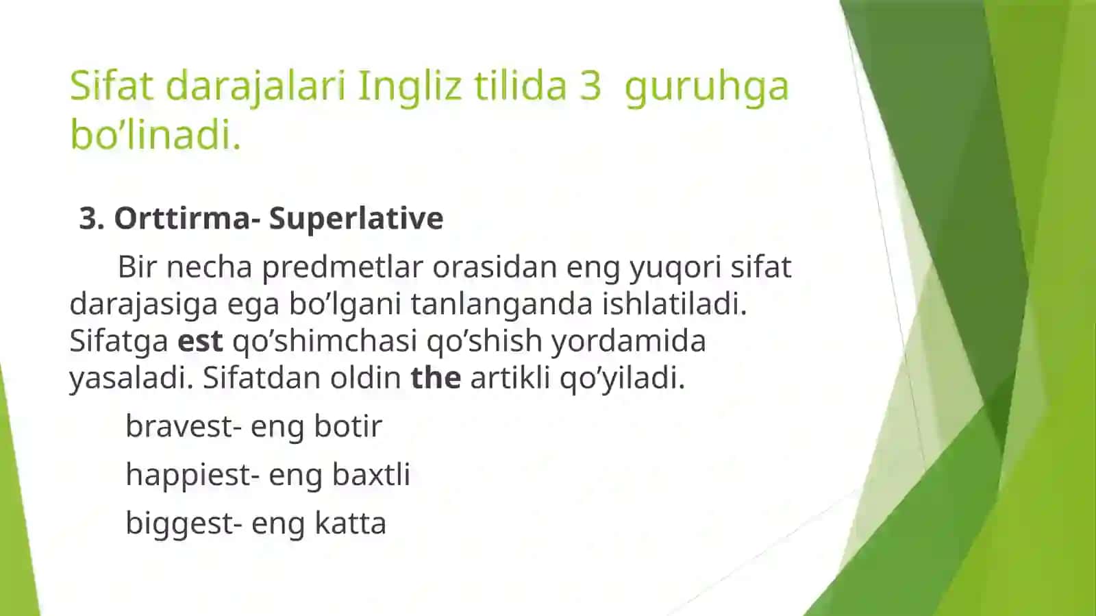 INGLIZ TILIFanidantayyorlaganslayti.THEME:Sifatdarajalari 4